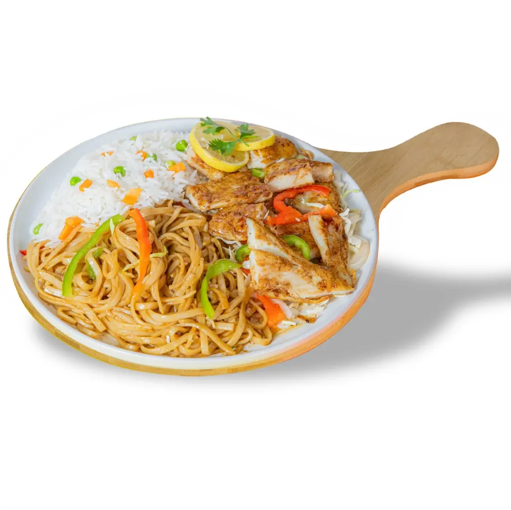 Sliced Fish	With Rice And Pasta